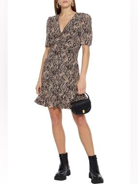 Veronica Beard 'Ried' Python Print Silk Mini-Dress, Black Multi Women’s Size 12